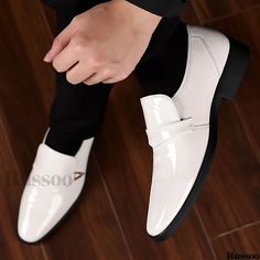 Russoo - Versatile Mens Slip-On Dress Shoes: Elevate Your Wardrobe with a Range of Sophisticated Colors, Perfect for Smart Casual Attire and Comfortable Walking White Pointed Toe Dress Shoes For Formal Occasions, Formal White Pointed Toe Dress Shoes, White Dress Shoes For Business In Spring, White Dress Shoes For Party, White Dress Shoes For Spring Party, Classic White Dress Shoes For Party, Fitted White Dress Shoes For Office, White Fitted Dress Shoes For Parties, White Slip-on Dress Shoes