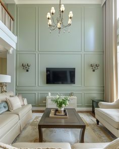 a living room filled with furniture and a flat screen tv mounted on the wall above a fireplace