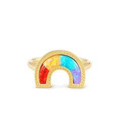 This Is The Normal Color Rainbow Ring. Beautiful Kyocera Opal Gold Plated - No Flaws No Dustbag Kendra Scott Ring, Rainbow Band, Rainbow Ring, End Of The Rainbow, Double Band Rings, Rainbow Opal, Rainbow Rings, Daisy Ring, Pave Band