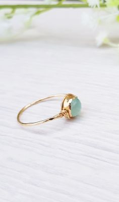 Chalcedony Ring,Gemstone Ring,Birthstone Ring,March Birthstone,Turquoise Ring,Minimal Ring,14k Gold Blue Ring,Light Blue Ring,Stackable Ring Gold Aquamarine Gemstone Ring, Gold Aquamarine Ring With Gemstone Accents, Minimalist Aquamarine Gemstone Rings, Adjustable Aquamarine Gemstone Rings, Turquoise Gemstone Moonstone Ring, Yellow Gold Rings With Chrysoprase Gemstone, Dainty Natural Stone Promise Rings, Dainty Promise Ring With Natural Stones, Turquoise Aquamarine Birthstone Ring