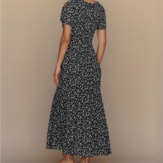 This Is A Lightweight Georgette Fabric With A Dry Hand Feel - 100% Viscose Black A-line Maxi Dress With Floral Print, Black A-line Maxi Dress For Brunch, Black Floral Print Short Sleeve Maxi Dress, Black Short Sleeve Maxi Dress With Floral Print, Reformation Dress, 4 Dresses, Reformation Dresses, Georgette Fabric, Dry Hands