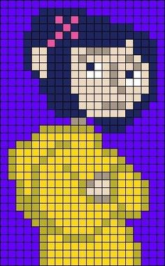 a pixellated image of a woman in yellow and purple