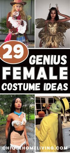 the cover of 29 genius female costume ideas, including an image of a woman dressed in costumes