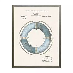 a blue and white drawing of a life preserver