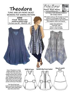 three different types of vests and top sewing patterns for the front, back and side views