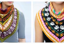 three pictures of different types of crocheted scarves on women's neck