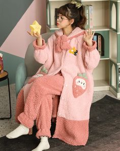 Sweet Strawberry Winter Pajamas PN4486 ●Size: M: for people 150-160cm,45-50kg L: for people 160-165cm,50-60kg XL: for people 165-170cm,60-70kg XXL: for people 170-175cm,70-80kg ●Material:polyester fibre (Please allow 1-3cm differs due to manual measurement.As different computers display colors differently,the color of the actual may vary slightly from the above images.Thanks for your understanding.) ●About Shipping: We attach great importance to the orders of each customer and parcel delivery. 1.Processing time: 2-3 business days. 2.Shipping time: 10-15 business days to US, please allow 3-4 weeks shipping to other country.(Shipping times can be affected by variable customs clearance times or public holidays.) Winter Sleepwear With Long Pants, Casual Hooded Sleepwear For Pajama Party, Cute Cotton Hooded Sleepwear, Cotton Hooded Sleepwear For Lounging, Hooded Cotton Sleepwear For Lounging, Cotton Full Length Sleepwear, Full Length Cotton Sleepwear, Cute Pink Sleepwear Long Pants, Cute Pink Sleepwear With Long Pants