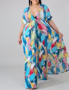 This gorgeous flowy gorgeous color streaks maxi set in plus size has stretchy fabric, maxi long line top, v neckline, short sleeve, high waist pants with wide bottom and no closures. Top from set can be worn with shorts and pants from set can be wore with a different top. Material: 95% Polyester 5% Spandex Neckline: V Neckline Sleeve Style: Short Sleeve Closure Style: Pullover Garment Length: Top is Maxi Full Length and Pants is Full Length Plus Size Resort Wear, Color Streaks, Chic And Curvy, Resort Wear For Women, Curvy Style, Palazzo Set, Tie Crop Top, Vacation Outfit, High Waist Pants