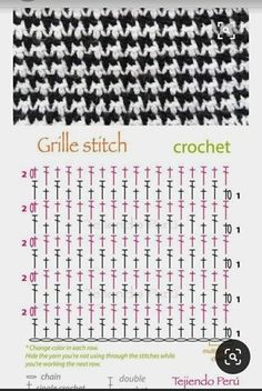 the crochet pattern is shown in black and white, with different colors on it