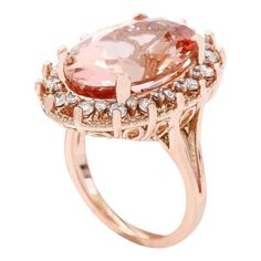 13.15 Carat Natural Morganite 18 Karat Solid Rose Gold Diamond Ring For Sale at 1stDibs Luxury Rose Gold Diamond Ring With Gemstone, Luxury Rose Gold Rings With Accent Stones, Elegant Morganite Ring For Formal Occasions, Elegant Morganite Rings For Formal Events, Formal Rose Gold Morganite Diamond Ring, Formal Rose Gold Topaz Ring With Accent Stones, Exquisite Formal Morganite Ring, Luxury Rose Gold Topaz Ring With Prong Setting, Luxury Rose Gold Topaz Ring With Center Stone