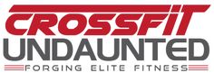 the logo for crossfit undaunted is shown in red and grey colors