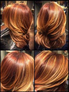 Red Ans Blonde Hair Color, Red With Copper Highlights, Blond And Red Highlights, Blonde Highlights In Red Hair, Red And Blonde Hair Color Short, Blonde Hair With Red Lowlights, Blond And Red Hair, Highlights On Red Hair