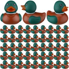 several rubber ducks with different colors and sizes