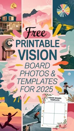 Free printable vision board photos and templates for 2025, with various inspiring images. Vision Board Ideas For Teens, Vision Board Art, Vision Board Ideas Examples, Christian Vision Board, Free Vision Board, Planning For The Future, Vision Board Printables