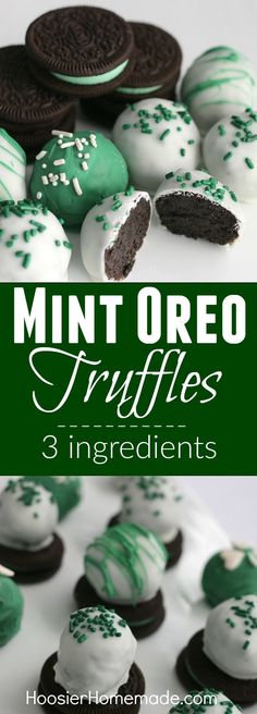 mint oreo truffles with white and green frosting