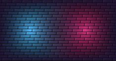 a brick wall with blue and pink lights