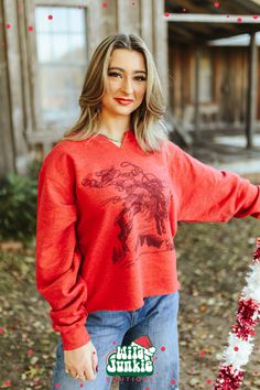 Cowboy Christmas, Jolly Santa, Graphic Sweaters, Cowboy Style, Plus Size Shopping, Christmas Cheer, Wild West, Sweater Jacket, Short Tops