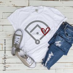 a t - shirt that says i love baseball with a heart on the front and bottom