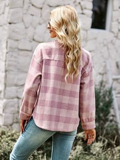 You’ll love our casual vibes of these distressed plaid shacket in dusty pink multi that features bust pockets! Style yours with everything from our classic ankle boots or cowgirl boots! Size Guide: Demi is 5’6” tall, and has a 33.45” bust, 26.5” waist, & 35.2” hips. She is wearing a S / US 4 / AU 8. This jacket is true to size. Material: 65% polyester, 35% cotton. Feature: Functional buttons. Bust pockets. Comfortable. Occasions: Casual. Workwear. Care Instructions: Machine wash / Cold hand wash Pink Winter Casual Shacket, Pink Casual Winter Shacket, Casual Pink Winter Shacket, Casual Pink Shacket For Winter, Spring Plaid Shacket, Pink Relaxed Fit Outerwear For Fall, Casual Pink Collared Shacket, Trendy Pink Button-up Shacket, Casual Pink Shacket For Fall