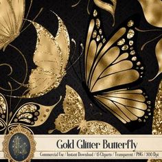 gold glitter butterflies on black background