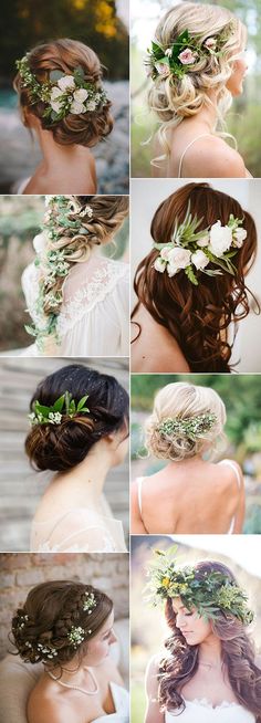 wedding hairstyles with flowers and greenery