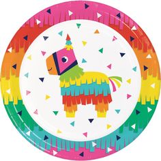 a paper plate with a colorful llama on it