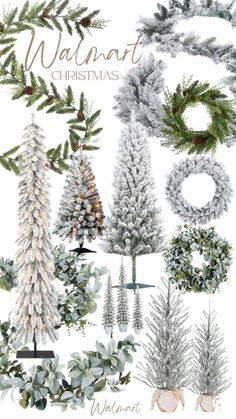 watercolor christmas trees and wreaths