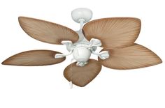 a white ceiling fan with three leaves on it