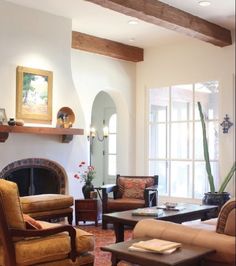 a living room filled with furniture and a fire place