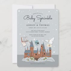 a baby shower is shown with an image of the castle and flag on it's back