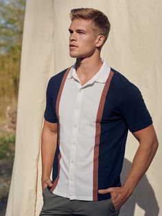 Don't-Sweat-It Shirt | Banana Republic Navy Sporty Shirt With Polo Collar, Sporty Navy Shirt With Polo Collar, White Sporty Polo Sweater With Polo Collar, Sporty White Polo Sweater With Polo Collar, Sporty White Polo Sweater, Man Stuff, Stylish Sandals, Summer Outfits Men, Polo Collar