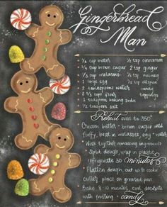 a recipe for gingerbread man on a chalkboard