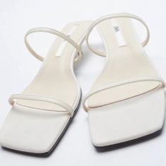 New With Tags White Square Toe Slingback Sandals For Spring, Cream Square Toe Sandals For Spring, Elegant Zara Sandals For Vacation, Zara High Heel Slingback Sandals For Summer, Zara Square Toe Sandals In Synthetic Material, Zara Square Toe Sandals For Summer, Elegant Zara Slingback Sandals For Summer, Zara Slingback Sandals For Summer Party, Zara Open Toe Slingback Sandals For Spring