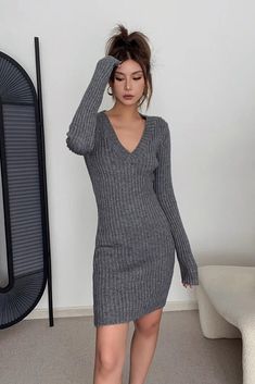 Item Type: Dress Material: Cotton Blend Pattern: Plain Neckline: V Neck Sleeve Length: Long Sleeve Color: Apricot, Black, Gray Size: S,M, Size (CM): Length Bust Shoulder Sleeve S 82 72-84 32 63 M 83 76-88 33 64 Mini Sweater, Acrylic Design, Wide Leg Dress Pants, Neck Bodycon Dress, Mini Sweater Dress, Long Sleeve Mini, Dress Material, Bandage Dress, Mesh Dress