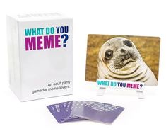 a card game with an image of a seal on it and the words what do you meme?