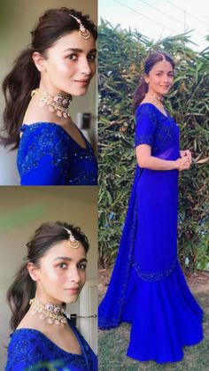 Alia Blue Lehenga, Makeup With Navy Blue Dress Indian, Indian Actresses In Lehenga, Alia Bhatt Blue Lehenga, Alia Bhatt Traditional Outfits, Farewell Hairstyles With Saree, Blue Lehenga Outfit, Hairstyles With Saree Party Wear, Classy Saree Look