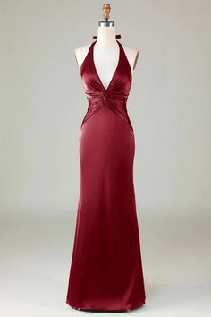 Taupe Sheath Halter Satin Long Bridesmaid Dress – Taooobao Bridesmaid Dress Burgundy, Sheath Prom Dress, Prom Dress Burgundy, Satin Bridesmaid Dress, Neck Deep, Burgundy Bridesmaid Dresses, 2024 Style, Fish Tail, Prom Dress Inspiration