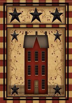 a painting of a house with stars on it