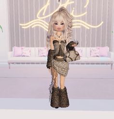 a very cute looking doll in a dress and some kind of animal print outfit on