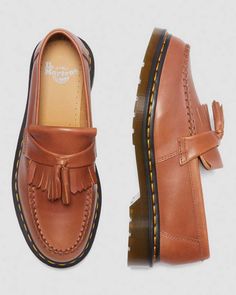 Adrian Carrara Leather Tassel Loafers | Dr. Martens Postmark Shoes, Docs Shoes, Doc Martens Loafers, Dr Martens Loafers, Dr Martens Adrian, Brown Loafers, Brown Shoes, Veg Tan Leather, Tassel Loafers