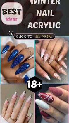 Winter Nail Acrylic, Winter Nail Art Snowflakes, Nail Acrylic Ideas, Nail Art Snowflakes, Acrylic Ideas, Nail Acrylic, Foot Tattoos For Women, Square Nail Designs