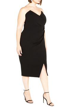 Pleats at the side create gorgeous shape on this event-ready strapless midi dress topped with a chic pointed sweetheart neckline. Hidden back-zip closure Sweetheart neck Strapless Lined 95% polyester, 5% elastane Hand wash, dry flat Imported Plus Size Athleisure Outfits, Plus Size Outfit Ideas, Casual Weekend Outfit, Plus Size Outfit, Leopard Print Skirt, 50 Plus, Strapless Midi Dress, Pleated Midi Dress, Weekend Outfit