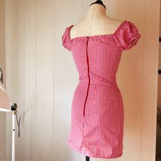 Gingham cotton fitted dress with peasant style gathered top and sleeves. Gathered Top, Peasant Style, Fitted Dress, One Shoulder Dress, Gingham, Vintage Dresses, One Shoulder, Womens Dresses, Dresses