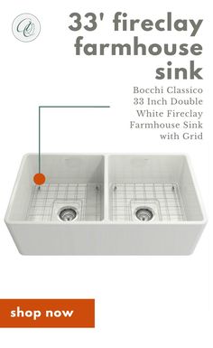 a white sink with the words 3'fireclay farmhouse sink above it