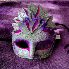 Beautiful Tie On Masquerade Mask! Purple Masquerade Mask For Mardi Gras, Purple Masquerade Mask For Mardi Gras Carnival, Masquerade Ball Dresses, Painted Masks, Carnival Masks, Masks Masquerade, Masquerade Mask, Masquerade Ball, Ball Dresses