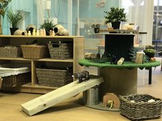 a room filled with lots of different types of plants and baskets on top of shelves