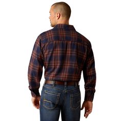 Worn on its own or as a lightweight shirt jacket, this heavyweight flannel is one you'll reach for in cooler weather. Super durable thanks to triple-need stitching, it's built to last for seasons to come. Rebar Heavy Flannel Work Shirt | Product Features : 0 : Greater Arm Mobility™ lets you move freely|Three rows of stitching adds durability|Microfiber lens cloth is hidden in the hem for on-the-go cleaning | Men's Rebar Heavy Flannel Work Shirt in Navy Malbec Heavyweight 9 oz flannel. 100% Cotto Rugged Plaid Cotton Flannel Shirt, Rugged Plaid Flannel Shirt, Rugged Cotton Flannel Shirt For Fall, Rugged Long Sleeve Cotton Flannel Shirt, Outdoor Cotton Button-up Flannel Shirt, Outdoor Cotton Flannel Shirt With Button Closure, Button Outfit, Work Shirt, Men Shirt Style