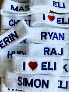 Terry cloth moisture fabric headband or wristband set for your sports player, athletic event, or as gifts or party favors. One size fits Most! Can embroider names, logos, phrases within reason, initials and more. Wristbands are approx. 3.5 inches in height Other sizes available by custom request. Headbands are approx. 7 inches x 2.5 in width. LOGO = 2+ colors of embroidery image or logo as well as longer 2 line phrases NAME = One line of embroidery 10% DISCOUNT OFFERED WITH PURCHASES OF 99.00+ H White Sports Headband With Sweatband, Personalized White Wristband For Team Events, Personalized White Wristbands For Team Events, Personalized Team Spirit Wristband For Sports Events, Personalized Team Spirit Wristband For Sports, White Team Spirit Wristbands For Team Events, White Team Spirit Wristband For Team Events, White Team Spirit Wristband For Sports Events, White Team Spirit Wristband For Sports