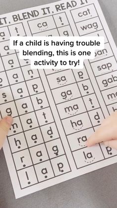 two hands holding up a sheet of paper with letters on it and the words if a child is having trouble blending, this is one activity to try