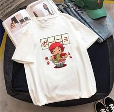 Ponyo Cute, Clothes Paint, Anime Fashion, Anime Clothing, Anime Tshirt, Anime Tees, Retro Streetwear, Streetwear Aesthetic